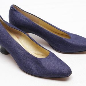 Saks Fifth Avenue Navy Fabric Kitten Heel Pumps